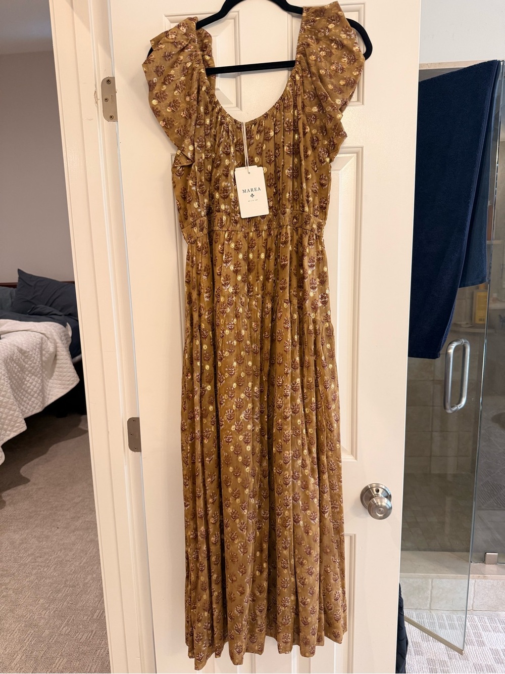 Marea Studio Mustard Floral Midi Dress